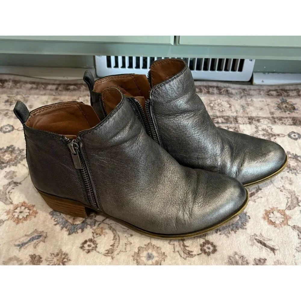 Lucky Brand Womens LK-Basel Leather Ankle Bootie Side Zipper Black Size 8M/38